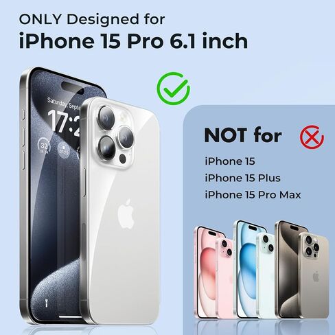 حافظة غير قابلة للكسر لهاتف iPhone 15، [متوافقة مع MagSafe] [مقاومة للصدمات من الدرجة العسكرية] [غير قابلة للانزلاق] ظهر شفاف غير لامع وغطاء حماية ناعم من مادة TPU لهاتف iPhone 15 مقاس 6.1 بوصة، أسود in Saudi Arabia