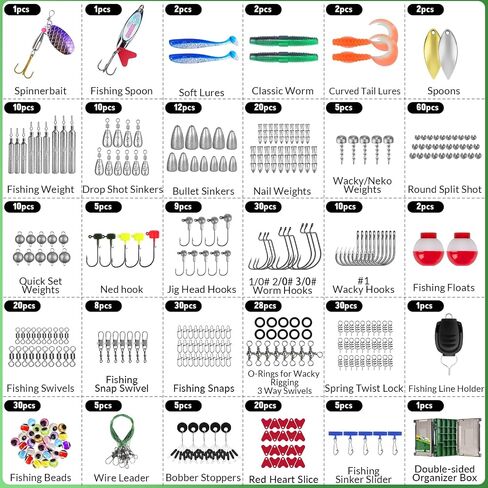 THKFISH 375pcs Fishing Accessories Kit, Double sided Organized Fishing Tackle Box with Tackle Included Hooks, Weights Sinkers, Bass Fishing Gear Gifts in Saudi Arabia