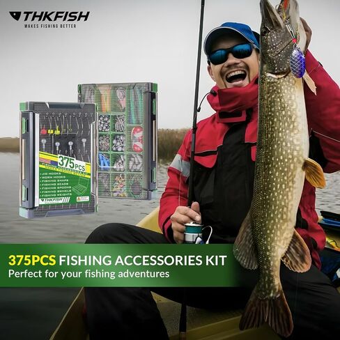 THKFISH 375pcs Fishing Accessories Kit, Double sided Organized Fishing Tackle Box with Tackle Included Hooks, Weights Sinkers, Bass Fishing Gear Gifts in Saudi Arabia