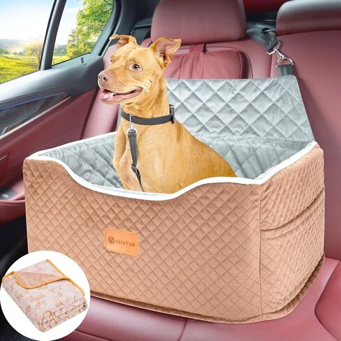 Memory Foam Booster Dog Car Seat Medium Dogs, Elevated Pet Car Seat Under 45 LBS, Detachable Washable, Anti-Slip Dog Booster Seat for Car Back Seat Only, Travel Dog Car Bed, Dog Seat Belt in Saudi Arabia