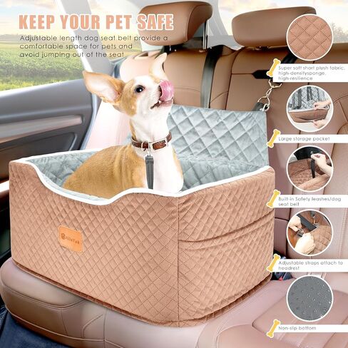 Memory Foam Booster Dog Car Seat Medium Dogs, Elevated Pet Car Seat Under 45 LBS, Detachable Washable, Anti-Slip Dog Booster Seat for Car Back Seat Only, Travel Dog Car Bed, Dog Seat Belt in Saudi Arabia