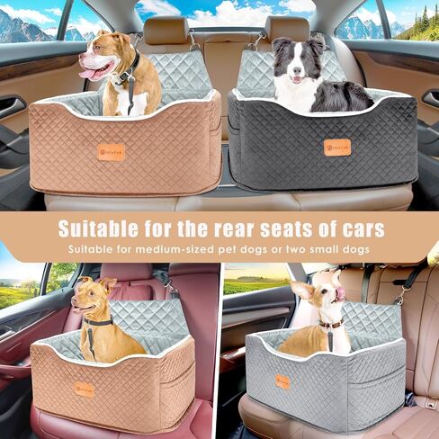 Memory Foam Booster Dog Car Seat Medium Dogs, Elevated Pet Car Seat Under 45 LBS, Detachable Washable, Anti-Slip Dog Booster Seat for Car Back Seat Only, Travel Dog Car Bed, Dog Seat Belt in Saudi Arabia