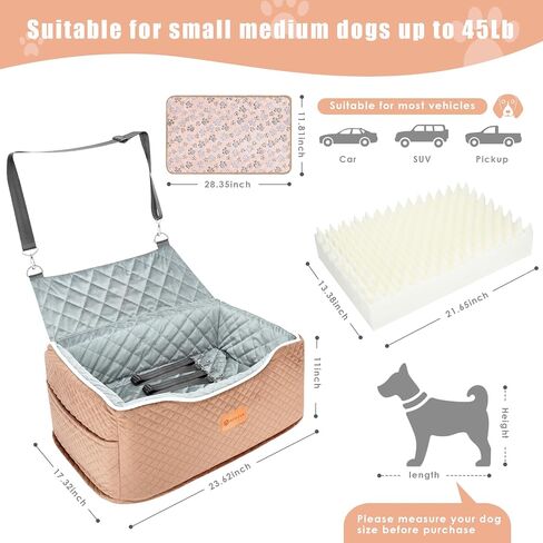 Memory Foam Booster Dog Car Seat Medium Dogs, Elevated Pet Car Seat Under 45 LBS, Detachable Washable, Anti-Slip Dog Booster Seat for Car Back Seat Only, Travel Dog Car Bed, Dog Seat Belt in Saudi Arabia