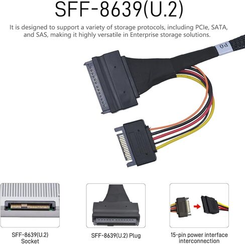 PCIE 4.0 MCIO X8 إلى 2 X SFF-8639 Cable لـ U.2 NVME SSD مع طاقة 15Pin (1.6 قدم (50 سم)) in Kuwait