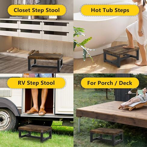 Step Stools for Adults Kids, Sturdy Wooden Stepping Stools with 450LB Capacity, Anti-Slip Bed Steps Stool for High Beds, Foot Stool One Step Stool for Kitchen Bathroom Bedroom, Black in Saudi Arabia