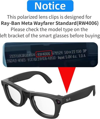 مقطع RCSTYLE المستقطب متوافق مع Ray-Ban Meta Wayfarer (RW4006 Size M Standard 50-22) SMART GANSES CLOON CLIN in Saudi Arabia