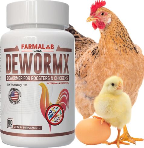 Farmalab Natural Dewormer Internal & External 100 Tabs Poultry - Vitamin for Poultry Rooster Hen Chicken Baby Chick, hens in Kuwait
