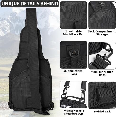 GMAK Tactical Sling Bag for Men, Small Tactical Shoulder Bag Backpack, Outdoor Military Rover Bags Travel Hiking Daypacks, Tactical EDC Crossbody Chest Bag Pack for Hiking, Cycling, Hunting, Black in Saudi Arabia