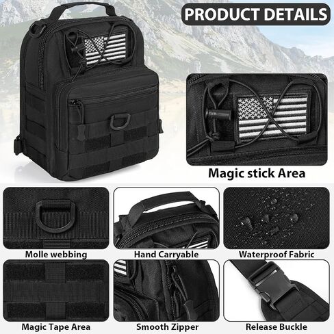 GMAK Tactical Sling Bag for Men, Small Tactical Shoulder Bag Backpack, Outdoor Military Rover Bags Travel Hiking Daypacks, Tactical EDC Crossbody Chest Bag Pack for Hiking, Cycling, Hunting, Black in Saudi Arabia
