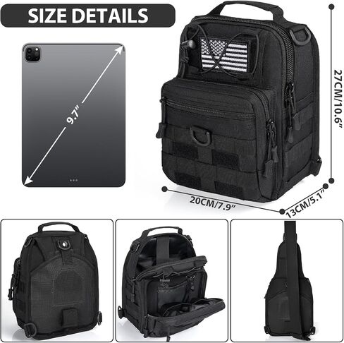 GMAK Tactical Sling Bag for Men, Small Tactical Shoulder Bag Backpack, Outdoor Military Rover Bags Travel Hiking Daypacks, Tactical EDC Crossbody Chest Bag Pack for Hiking, Cycling, Hunting, Black in Saudi Arabia