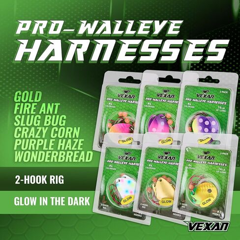 Vexan Glow Walleye Spinner Rig – Worm Harness with Live Bait Rig for Walleye Fishing, Crawler Harness and Fishing Lures (12-Count, Variety Pack) in Saudi Arabia