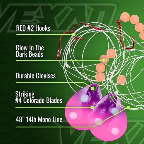 Vexan Glow Walleye Spinner Rig – Worm Harness with Live Bait Rig for Walleye Fishing, Crawler Harness and Fishing Lures (12-Count, Variety Pack) in Saudi Arabia