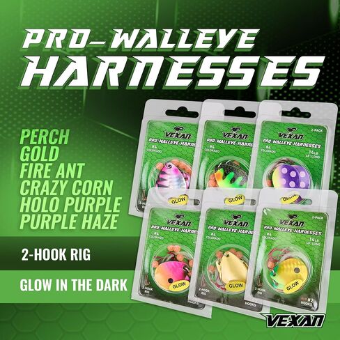 Vexan Glow Walleye Spinner Rig – Worm Harness with Live Bait Rig for Walleye Fishing, Crawler Harness and Fishing Lures (12-Count, Variety Pack) in Saudi Arabia
