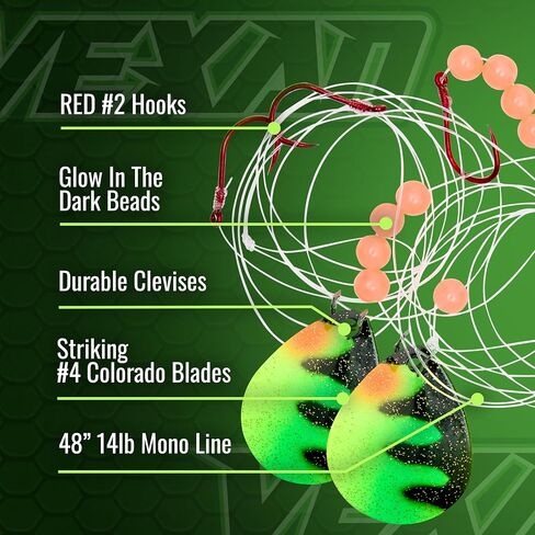 Vexan Glow Walleye Spinner Rig – Worm Harness with Live Bait Rig for Walleye Fishing, Crawler Harness and Fishing Lures (12-Count, Variety Pack) in Saudi Arabia