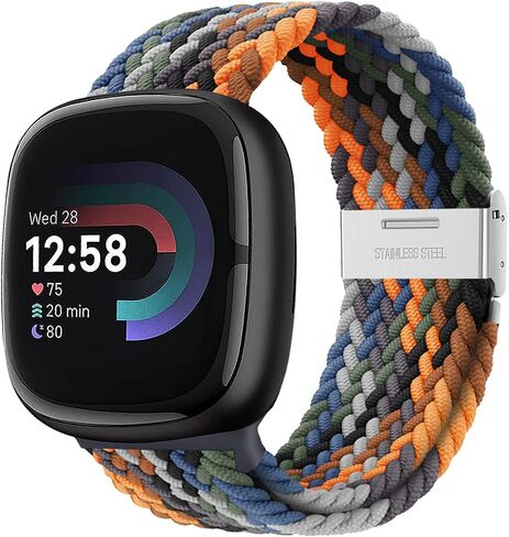 Wristband Compatible with Fitbit Versa 4/Versa 3/Sense 2/Sense1 Bands - Durable Stretchy Nylon Strap with Stainless Steel Hook for Men & Women in Kuwait