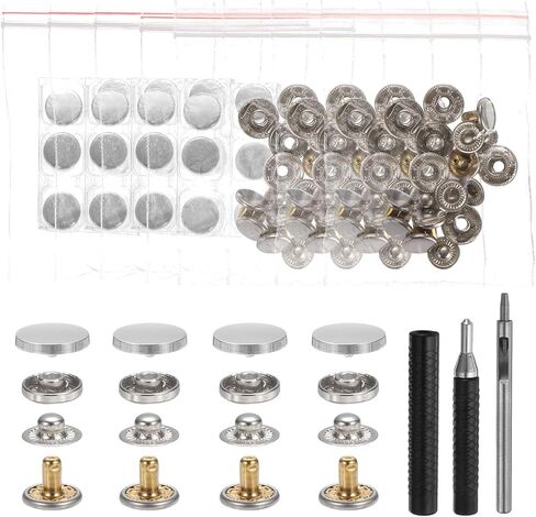 HARFINGTON 24 Set Leather Snap Fasteners Kit 17mm Metal Snap Button Press Studs Leather Rivets Snaps with 3 Setter Tools for Clothes Jackets Jeans Wears Bags, Gold in Saudi Arabia