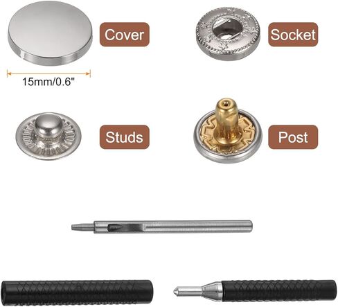 HARFINGTON 24 Set Leather Snap Fasteners Kit 17mm Metal Snap Button Press Studs Leather Rivets Snaps with 3 Setter Tools for Clothes Jackets Jeans Wears Bags, Gold in Saudi Arabia