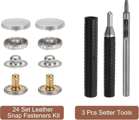 HARFINGTON 24 Set Leather Snap Fasteners Kit 17mm Metal Snap Button Press Studs Leather Rivets Snaps with 3 Setter Tools for Clothes Jackets Jeans Wears Bags, Gold in Saudi Arabia