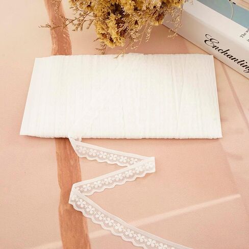25 Yards White Elastic Lace Ribbon Lace Trim for Garment Sewing, Lace Choker, Curtain Edge Ornamnet, Decorative Ribbon for Sewing Project (White-02) in Kuwait