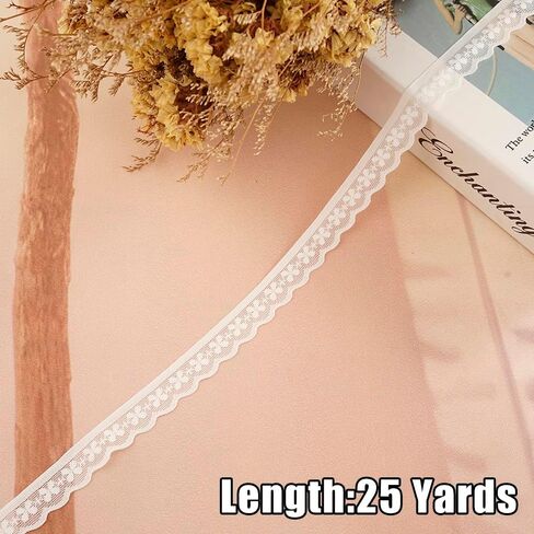 25 Yards White Elastic Lace Ribbon Lace Trim for Garment Sewing, Lace Choker, Curtain Edge Ornamnet, Decorative Ribbon for Sewing Project (White-02) in Kuwait