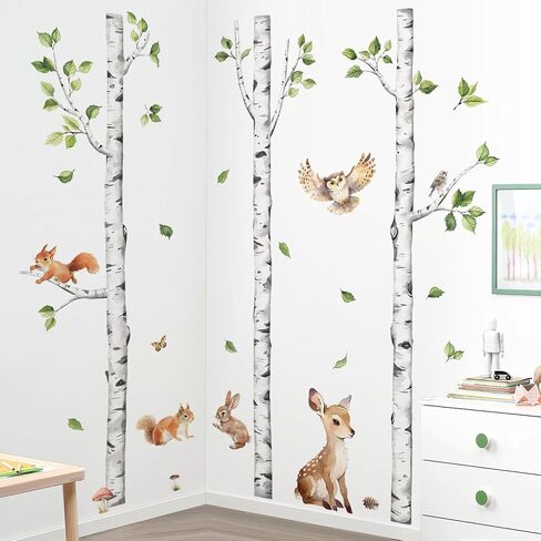 Tanlaby Large Birch Tree Forest Animals Wall Stickers Woodland Brown Trees Wall Decals Deer Fox Monkey Sticker Peel and Stick Art Decor for Baby Nursery Kids Toddler Bedroom Playroom Classroom in Saudi Arabia