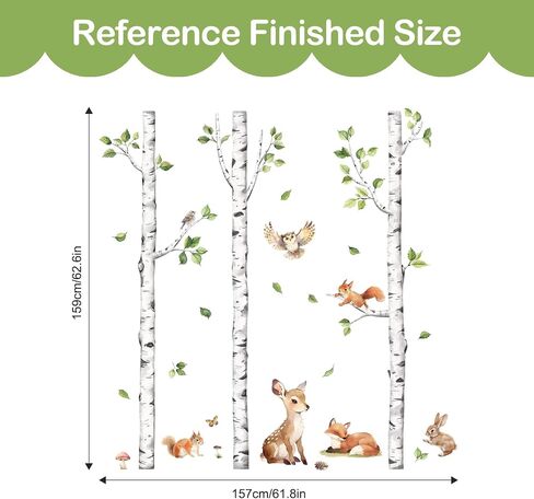 Tanlaby Large Birch Tree Forest Animals Wall Stickers Woodland Brown Trees Wall Decals Deer Fox Monkey Sticker Peel and Stick Art Decor for Baby Nursery Kids Toddler Bedroom Playroom Classroom in Saudi Arabia