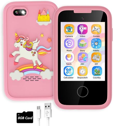 Kids Phone Toy for 3 4 5 6 Year Old, Touchscreen Kids Cell Phone Dual Camera with Music Player Flashlight Puzzle Games Alarm Learning Toys Christmas Birthday Gifts for Boys Ages 3-6 with SD Card Blue in Saudi Arabia