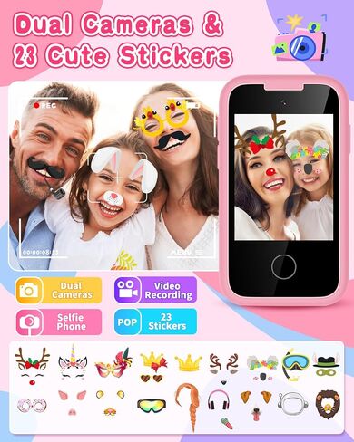 Kids Phone Toy for 3 4 5 6 Year Old, Touchscreen Kids Cell Phone Dual Camera with Music Player Flashlight Puzzle Games Alarm Learning Toys Christmas Birthday Gifts for Boys Ages 3-6 with SD Card Blue in Saudi Arabia