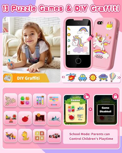 Kids Phone Toy for 3 4 5 6 Year Old, Touchscreen Kids Cell Phone Dual Camera with Music Player Flashlight Puzzle Games Alarm Learning Toys Christmas Birthday Gifts for Boys Ages 3-6 with SD Card Blue in Saudi Arabia