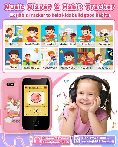 Kids Phone Toy for 3 4 5 6 Year Old, Touchscreen Kids Cell Phone Dual Camera with Music Player Flashlight Puzzle Games Alarm Learning Toys Christmas Birthday Gifts for Boys Ages 3-6 with SD Card Blue in Saudi Arabia