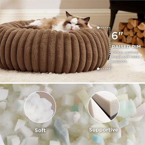 Bedsure Donut Medium Dog Bed - Washable Faux Fur Dog Bed Medium Size Dog with Corduroy Fleece & Anti Slip Bottom, Round Pet Beds with Removable Cover, Cream, 30x30x8 inches in Saudi Arabia