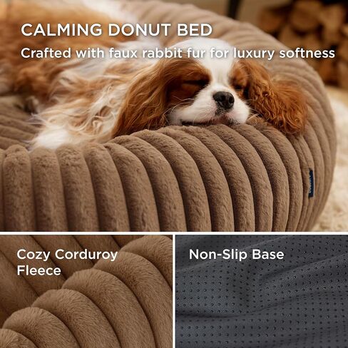 Bedsure Donut Medium Dog Bed - Washable Faux Fur Dog Bed Medium Size Dog with Corduroy Fleece & Anti Slip Bottom, Round Pet Beds with Removable Cover, Cream, 30x30x8 inches in Saudi Arabia