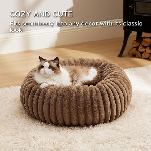 Bedsure Donut Medium Dog Bed - Washable Faux Fur Dog Bed Medium Size Dog with Corduroy Fleece & Anti Slip Bottom, Round Pet Beds with Removable Cover, Cream, 30x30x8 inches in Saudi Arabia