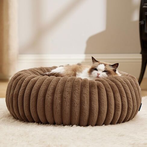 Bedsure Donut Medium Dog Bed - Washable Faux Fur Dog Bed Medium Size Dog with Corduroy Fleece & Anti Slip Bottom, Round Pet Beds with Removable Cover, Cream, 30x30x8 inches in Saudi Arabia
