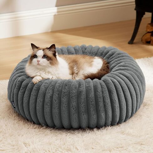 Bedsure Donut Medium Dog Bed - Washable Faux Fur Dog Bed Medium Size Dog with Corduroy Fleece & Anti Slip Bottom, Round Pet Beds with Removable Cover, Cream, 30x30x8 inches in Saudi Arabia