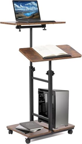 Multi-Purpose Lecterns & Podiums, Portable Mobile Standing Laptop Desk, Height Adjustable Rolling Podium Stand with Storage 2 Swivel Top,Sit Stand Lectern Desk Workstation for Classroom Church (Black) in Saudi Arabia