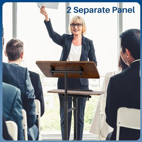 Multi-Purpose Lecterns & Podiums, Portable Mobile Standing Laptop Desk, Height Adjustable Rolling Podium Stand with Storage 2 Swivel Top,Sit Stand Lectern Desk Workstation for Classroom Church (Black) in Saudi Arabia