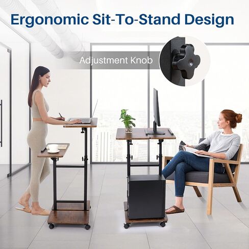 Multi-Purpose Lecterns & Podiums, Portable Mobile Standing Laptop Desk, Height Adjustable Rolling Podium Stand with Storage 2 Swivel Top,Sit Stand Lectern Desk Workstation for Classroom Church (Black) in Saudi Arabia