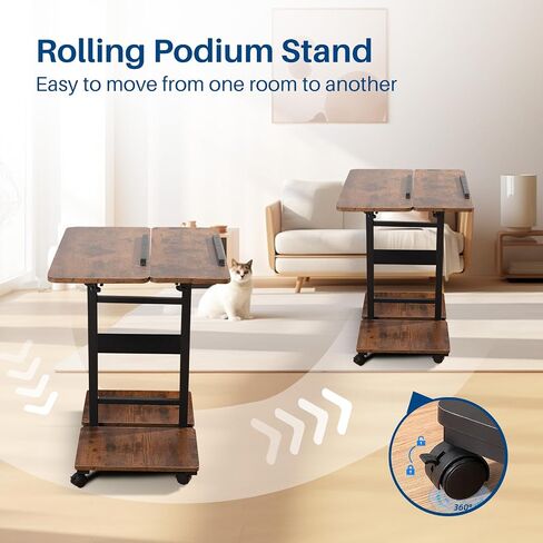 Multi-Purpose Lecterns & Podiums, Portable Mobile Standing Laptop Desk, Height Adjustable Rolling Podium Stand with Storage 2 Swivel Top,Sit Stand Lectern Desk Workstation for Classroom Church (Black) in Saudi Arabia