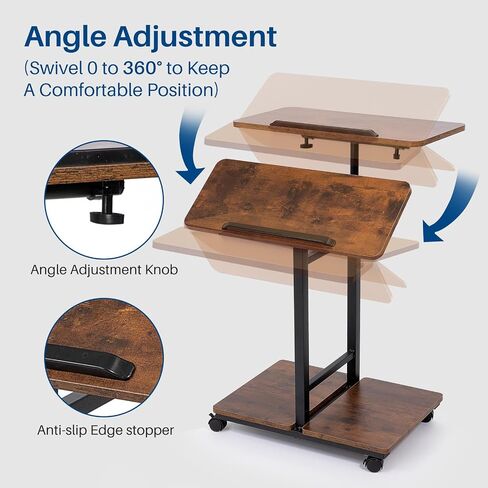 Multi-Purpose Lecterns & Podiums, Portable Mobile Standing Laptop Desk, Height Adjustable Rolling Podium Stand with Storage 2 Swivel Top,Sit Stand Lectern Desk Workstation for Classroom Church (Black) in Saudi Arabia