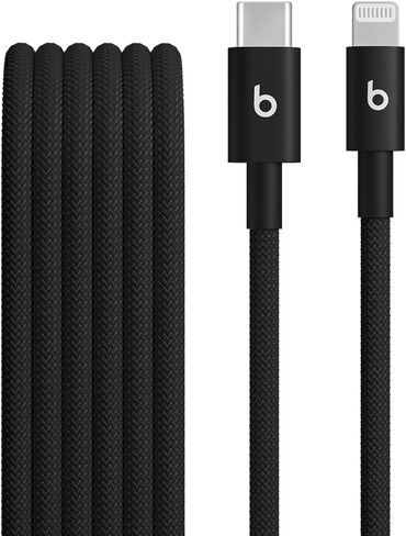 Beats USB-C to Lightning Woven Cable Fast Charging Durable/Tangle-Free Compatible Charger for Apple Devices w Lightning Ports (1.5 m, 5 ft) - Bolt Black in Kuwait