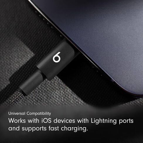 Beats USB-C to Lightning Woven Cable Fast Charging Durable/Tangle-Free Compatible Charger for Apple Devices w Lightning Ports (1.5 m, 5 ft) - Bolt Black in Saudi Arabia