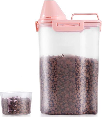 2 Pack 2.5lb Pet Food Storage Container with Measuring Cup, 3L Cat Food Storage Container Dog Food Storage BPA Free for Small Dog, Cat, Bird (Pink, Green) in Saudi Arabia