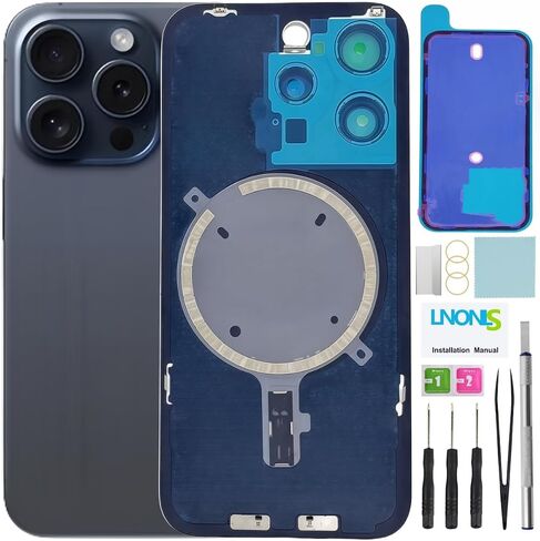 15 Pro Back Glass Replace for iPhone 15 Pro الخلفية الخلفية المقاومة للماء وعدسة الكاميرا+مجموعة أدوات الإصلاح الاحترافية (التيتانيوم الأسود) in Kuwait
