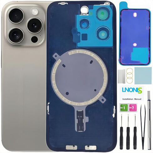 15 Pro Back Glass Replace for iPhone 15 Pro الخلفية الخلفية المقاومة للماء وعدسة الكاميرا+مجموعة أدوات الإصلاح الاحترافية (التيتانيوم الأسود) in Kuwait