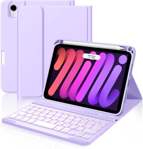 Cousper for iPad Mini 7 Keyboard Case A17 Pro 2024/iPad Mini 6 Generation Case with Keyboard 2021 8.3 Inch, Pencil Holder, 7 Color Backlit Detachable Keyboard Cover for iPad Mini 7th/6th Gen,Purple in Kuwait