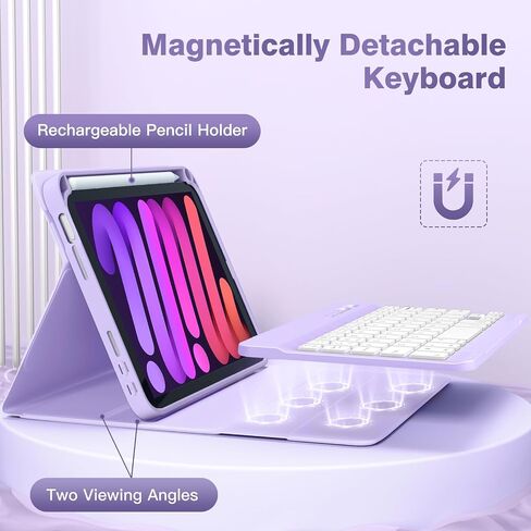Cousper for iPad Mini 7 Keyboard Case A17 Pro 2024/iPad Mini 6 Generation Case with Keyboard 2021 8.3 Inch, Pencil Holder, 7 Color Backlit Detachable Keyboard Cover for iPad Mini 7th/6th Gen,Purple in Kuwait