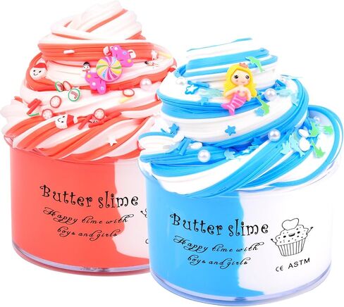 2 Pack Cloud Slime Kit with Red Watermelon and Mint Charms, Scented DIY Slime Supplies for Girls and Boys, Stress Relief Toy for Kids Education, Party Favor, Gift and Birthday in Saudi Arabia