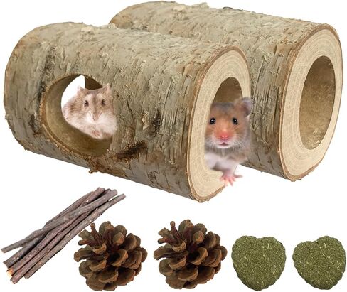 Wooden Hamster Tunnel Natural Birch Wood Tree Holes Tube Small Animal Hollow Trunk Hideout Exercise Dwarf Mice Chew Toys Cage Accessories for Chinchillas Guinea Pigs Dwarf Mouse Rat(10Pcs) in Saudi Arabia