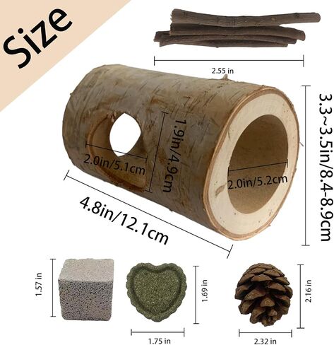 Wooden Hamster Tunnel Natural Birch Wood Tree Holes Tube Small Animal Hollow Trunk Hideout Exercise Dwarf Mice Chew Toys Cage Accessories for Chinchillas Guinea Pigs Dwarf Mouse Rat(10Pcs) in Saudi Arabia
